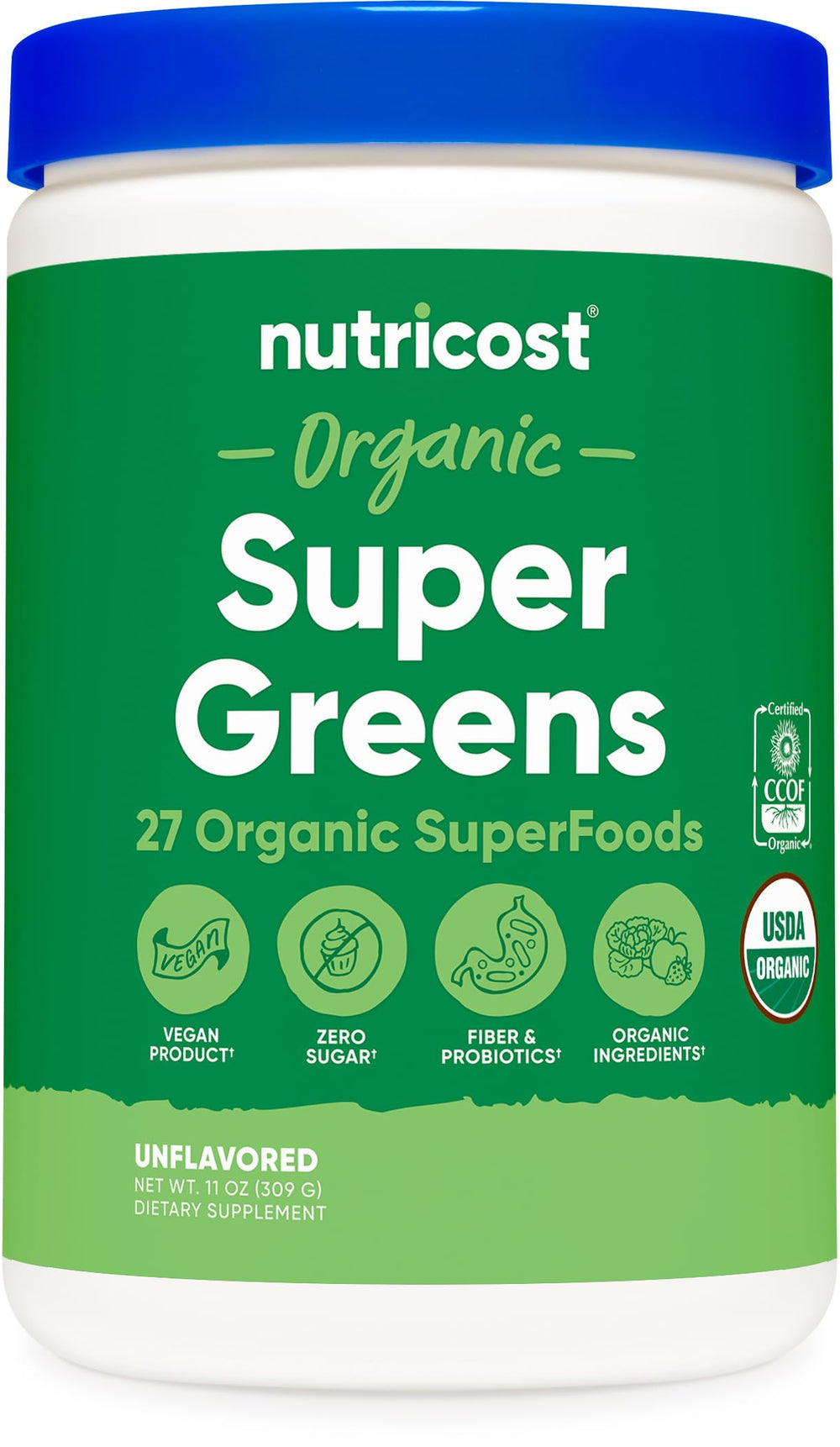Nutricost frasco frontal sin sabor, apariencia limpia y orgánica