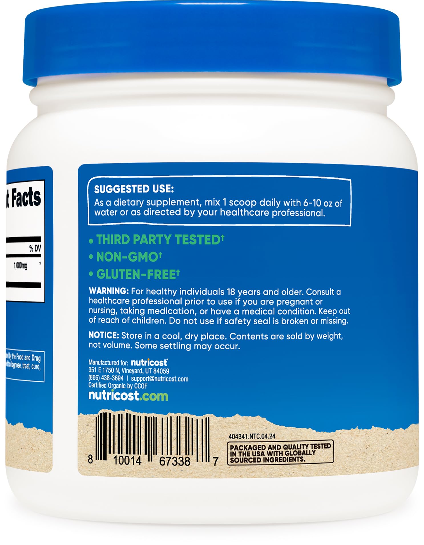 Nutricost comparación de tamaño del envase 1 lb beneficiosa para ahorro
