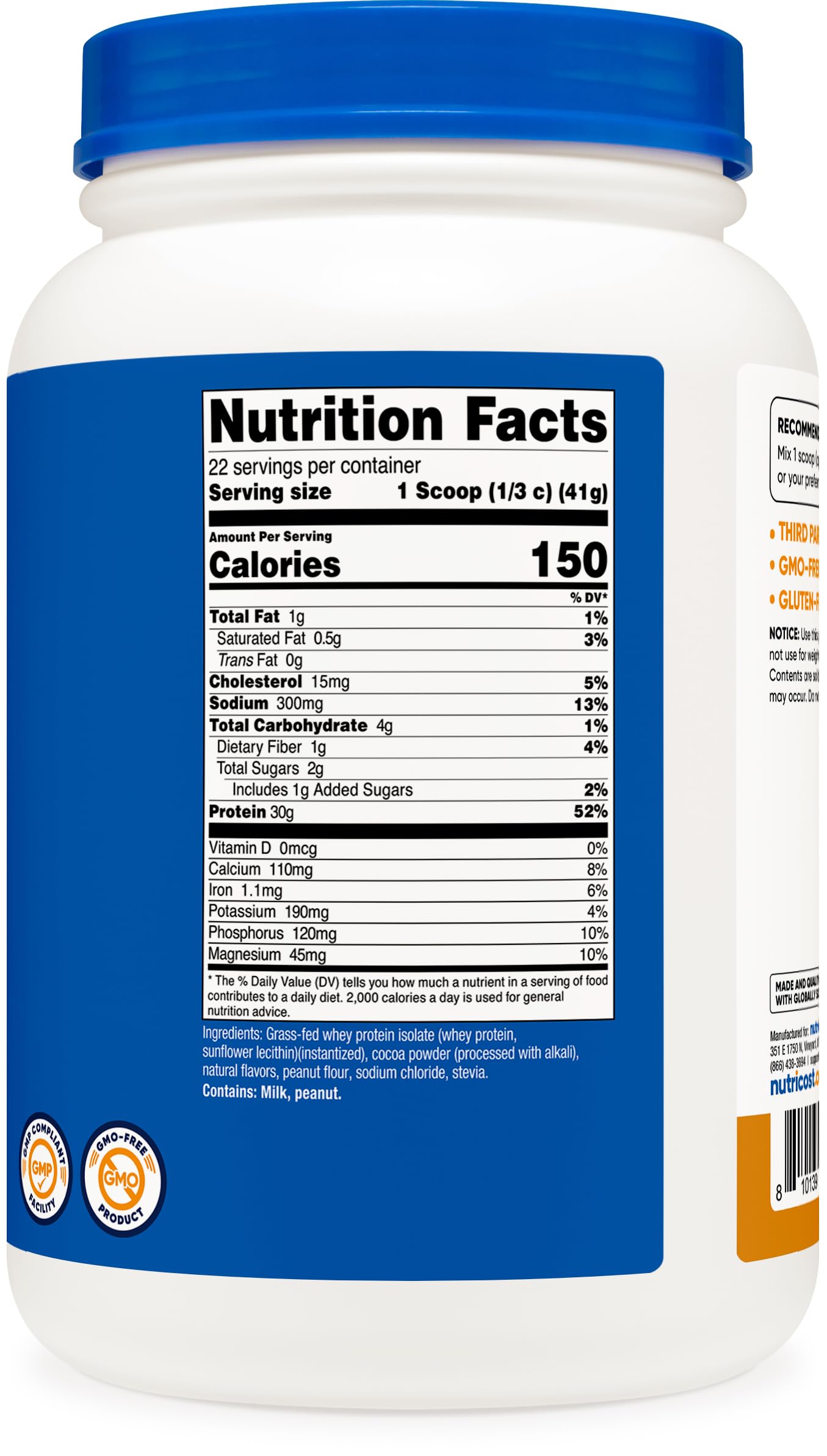 Nutricost comparación de tamaño 2 lbs y porciones para semanas