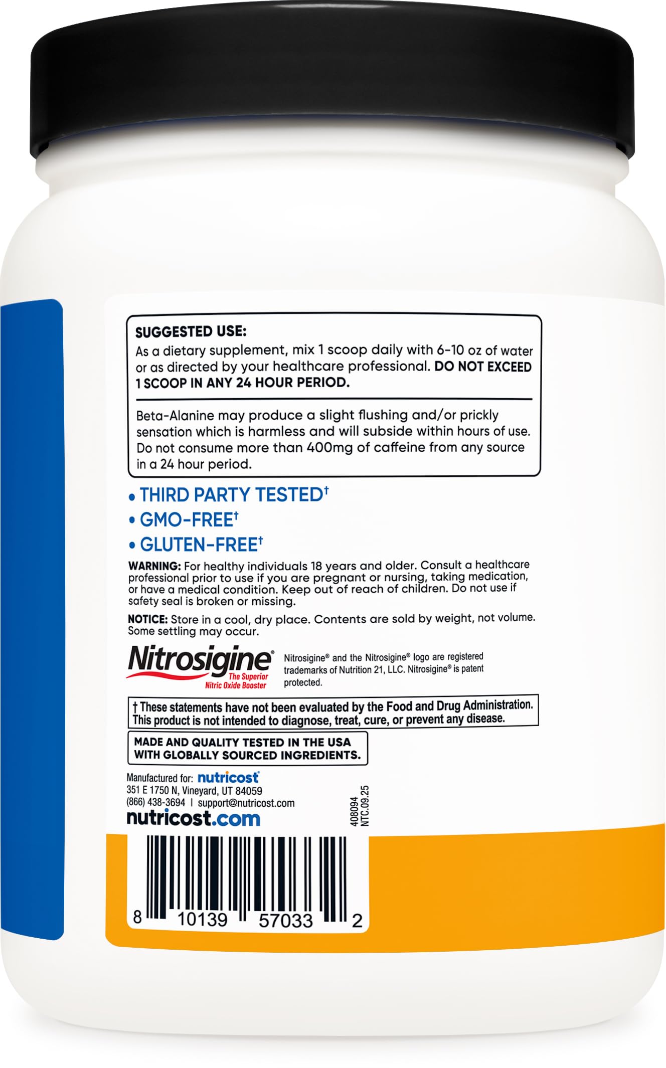 Nutricost envase junto a medidor mostrando 60 servicios, control de porciones claro