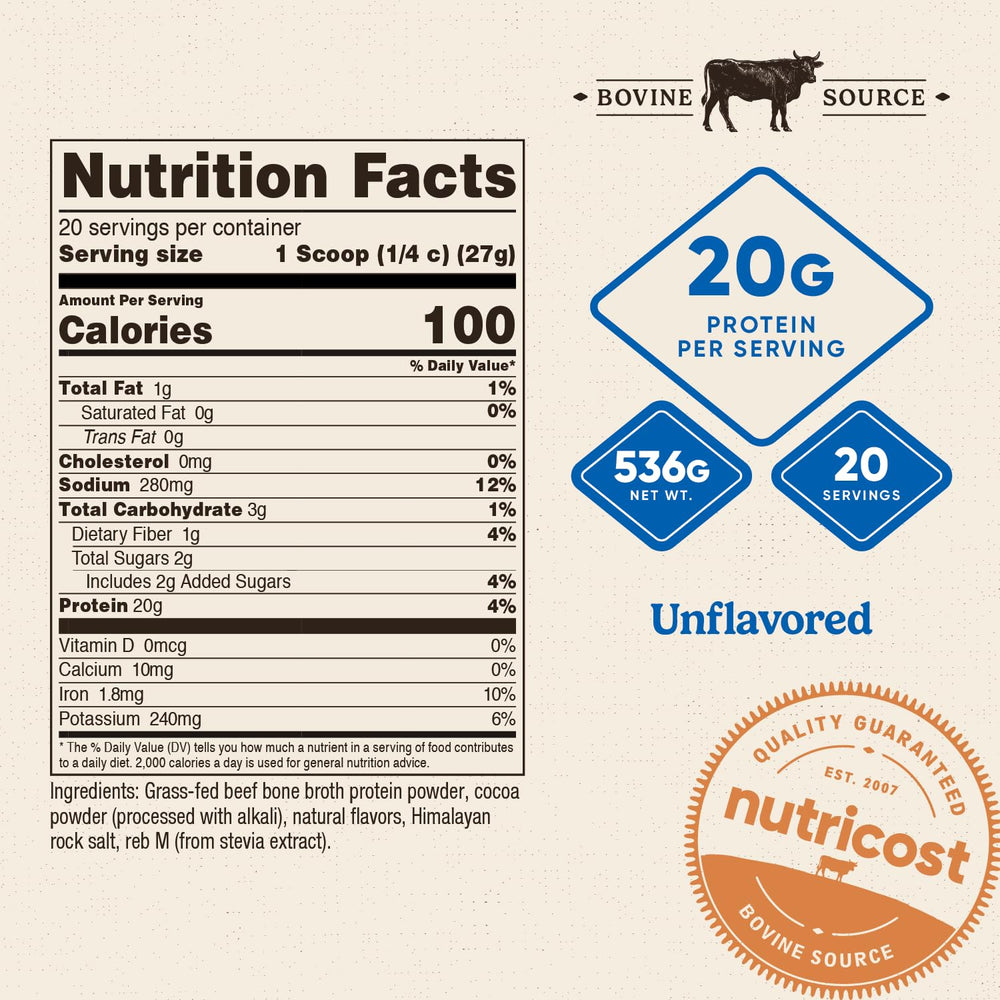 Polvo de Nutricost en primer plano mostrando textura fina y disolución fácil