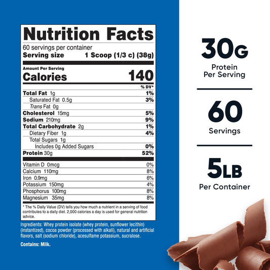 Nutricost polvo de proteína aislada textura fina en primer plano, fácil disolución