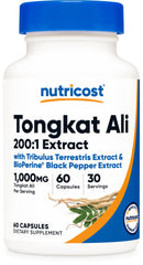 Nutricost envase frontal de Tongkat Ali 1000 mg, presentación clara y beneficios de concentración