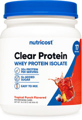 Nutricost envase frontal Tropical Punch mostrando diseño y beneficio refrescante