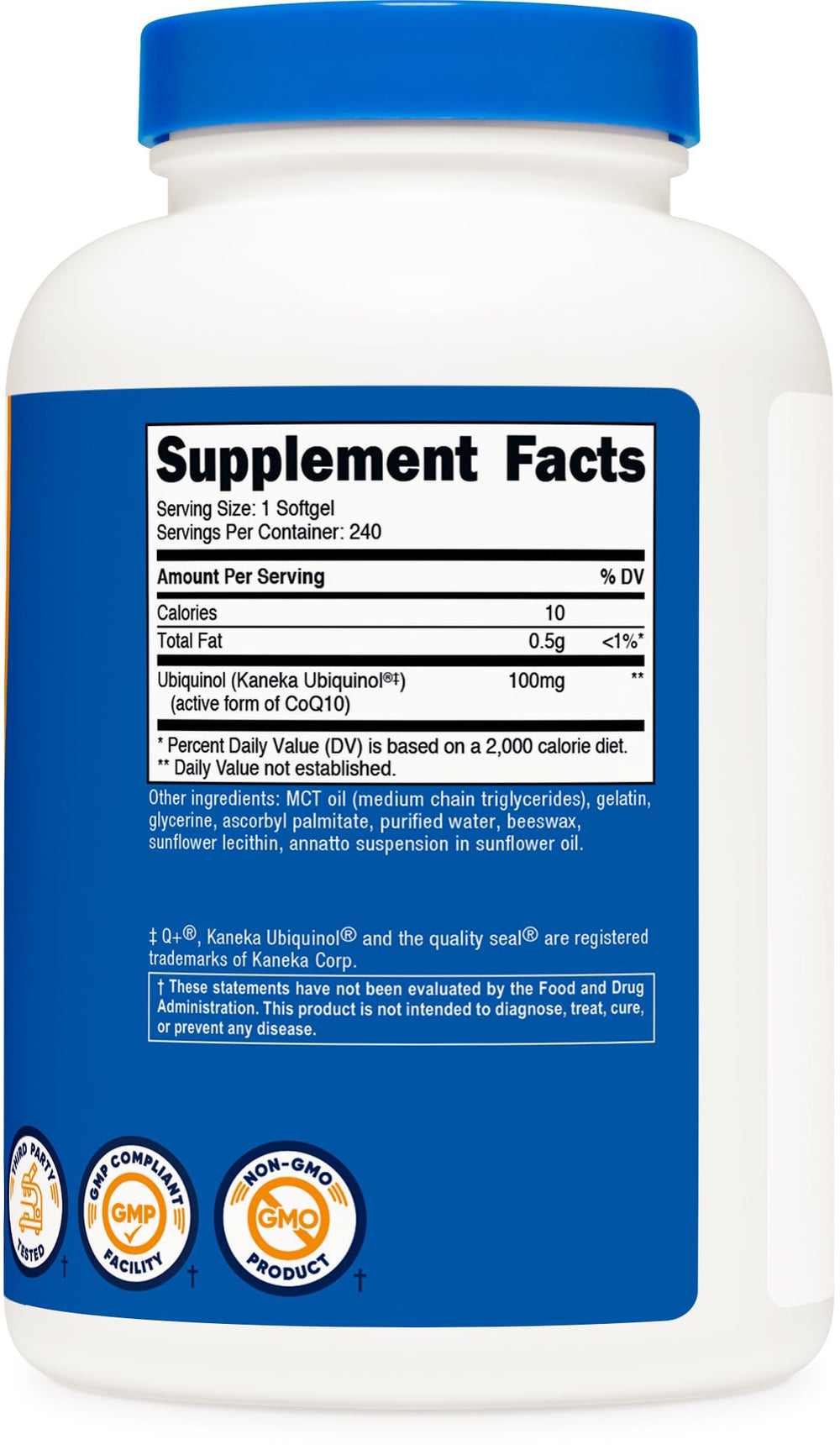 Nutricost etiqueta con información de 100 mg y certificaciones visibles