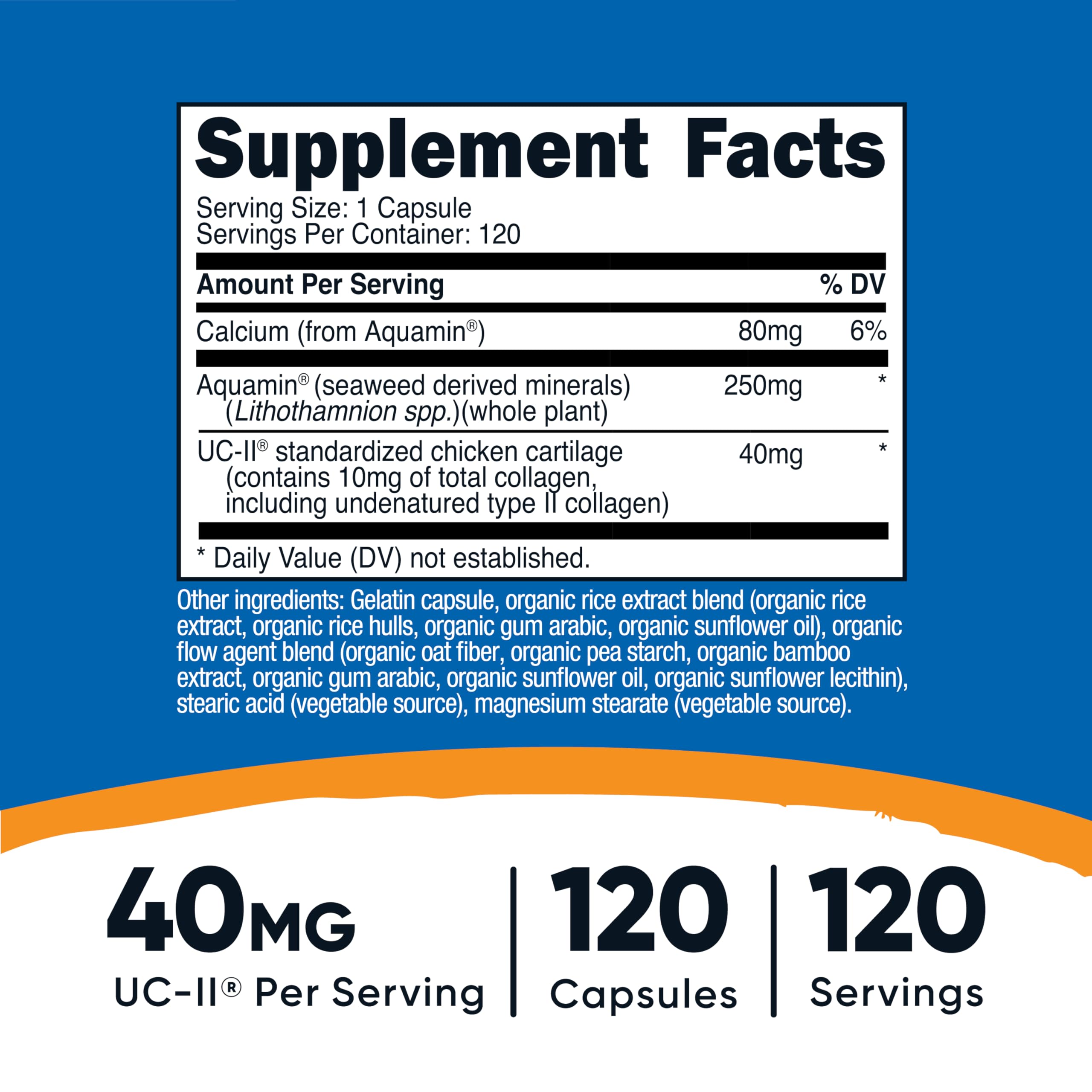 Nutricost etiqueta lateral con información de UC‑II y certificaciones visibles