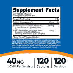 Nutricost etiqueta lateral con información de UC‑II y certificaciones visibles