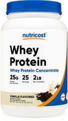 Nutricost envase frontal mostrando tamaño y sabor, confianza en calidad