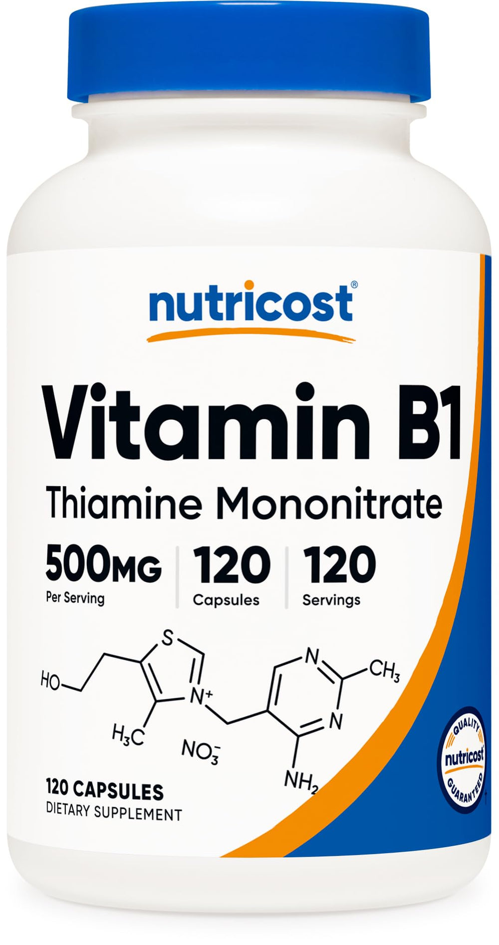 Nutricost frasco frontal mostrando etiqueta clara y concentración 500 mg