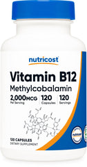 Nutricost botella frontal mostrando 120 cápsulas y beneficio claridad de dosis