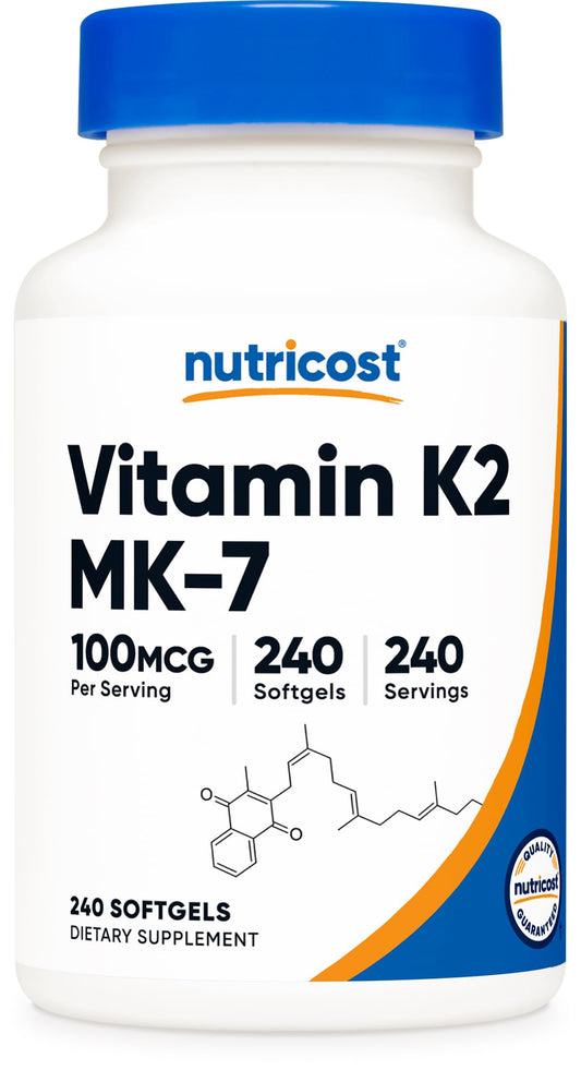 Nutricost envase frontal mostrando 240 softgels y dosificación clara