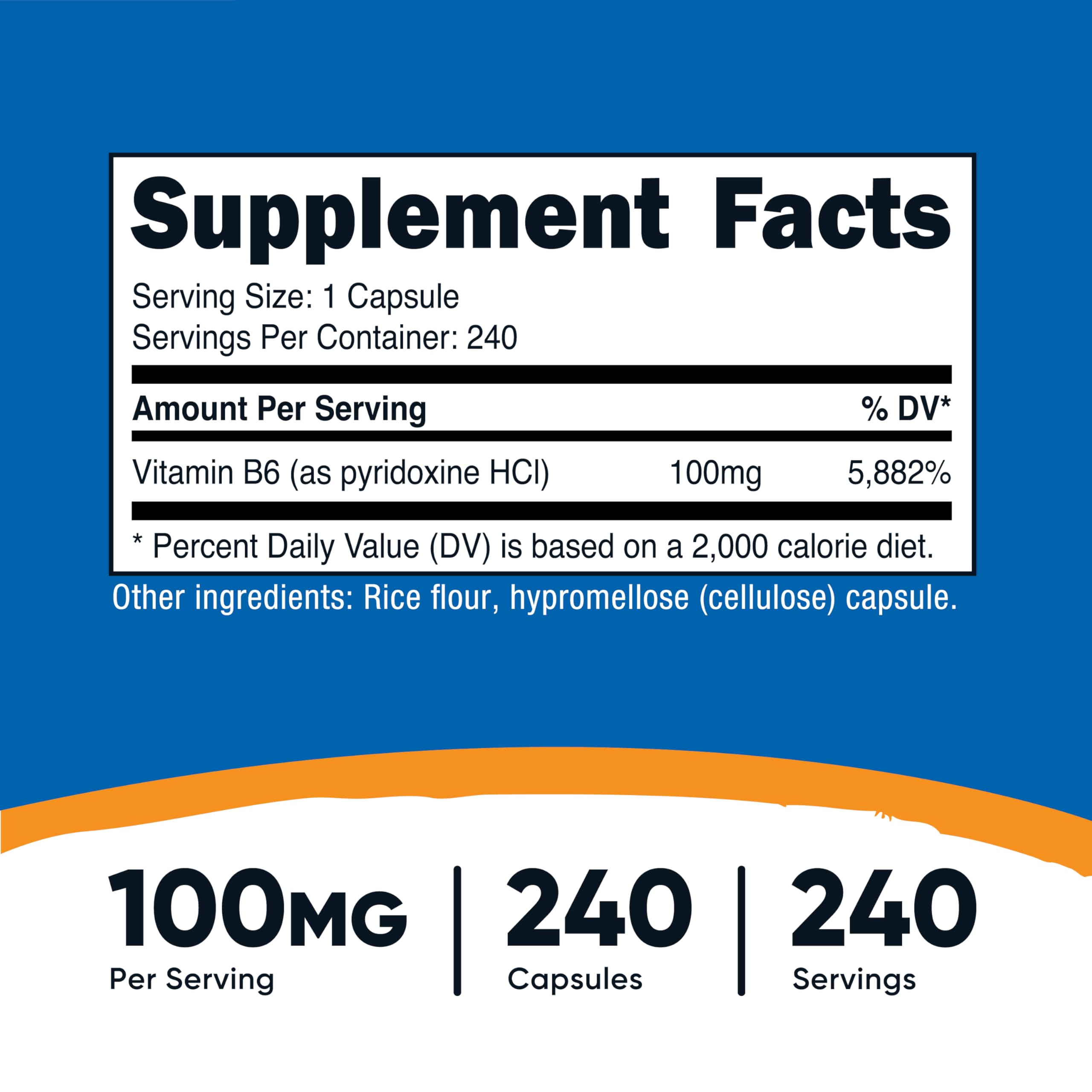 Nutricost vista cercana de una cápsula de vitamina B6 y su textura clara