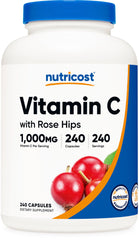 Nutricost botella frontal mostrando tamaño y 240 cápsulas como beneficio práctico