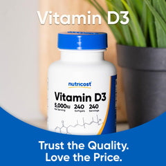 Nutricost frasco abierto con 240 softgels visible para planificar meses de uso