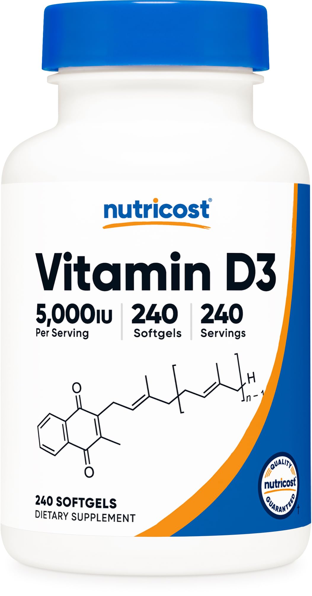 Nutricost frasco frontal mostrando 240 softgels y etiqueta clara como referencia de suministro