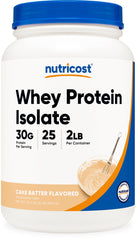 Nutricost bote frontal mostrando la etiqueta y beneficio de alta proteína