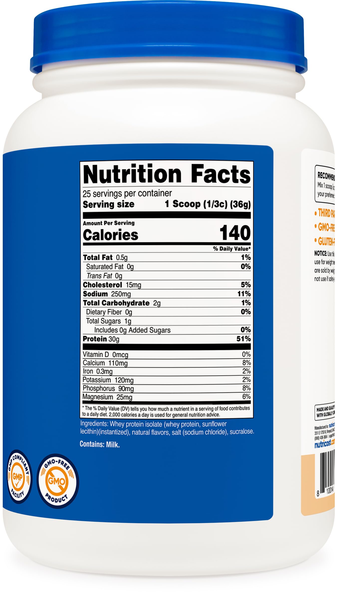 Nutricost comparación de tamaño con 2 LBS para referencia de contenido
