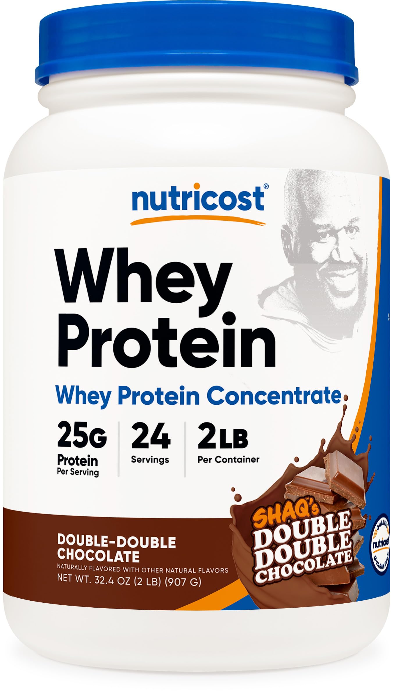 Nutricost Whey frente del envase muestra peso y sabor Chocolate