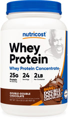 Nutricost Whey frente del envase muestra peso y sabor Chocolate