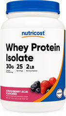 Nutricost Whey Protein Isolate frontal mostrando envase y beneficio claridad de etiqueta