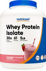 Nutricost bote frontal mostrando etiqueta clara y tamaño 5 libras, ideal ahorro