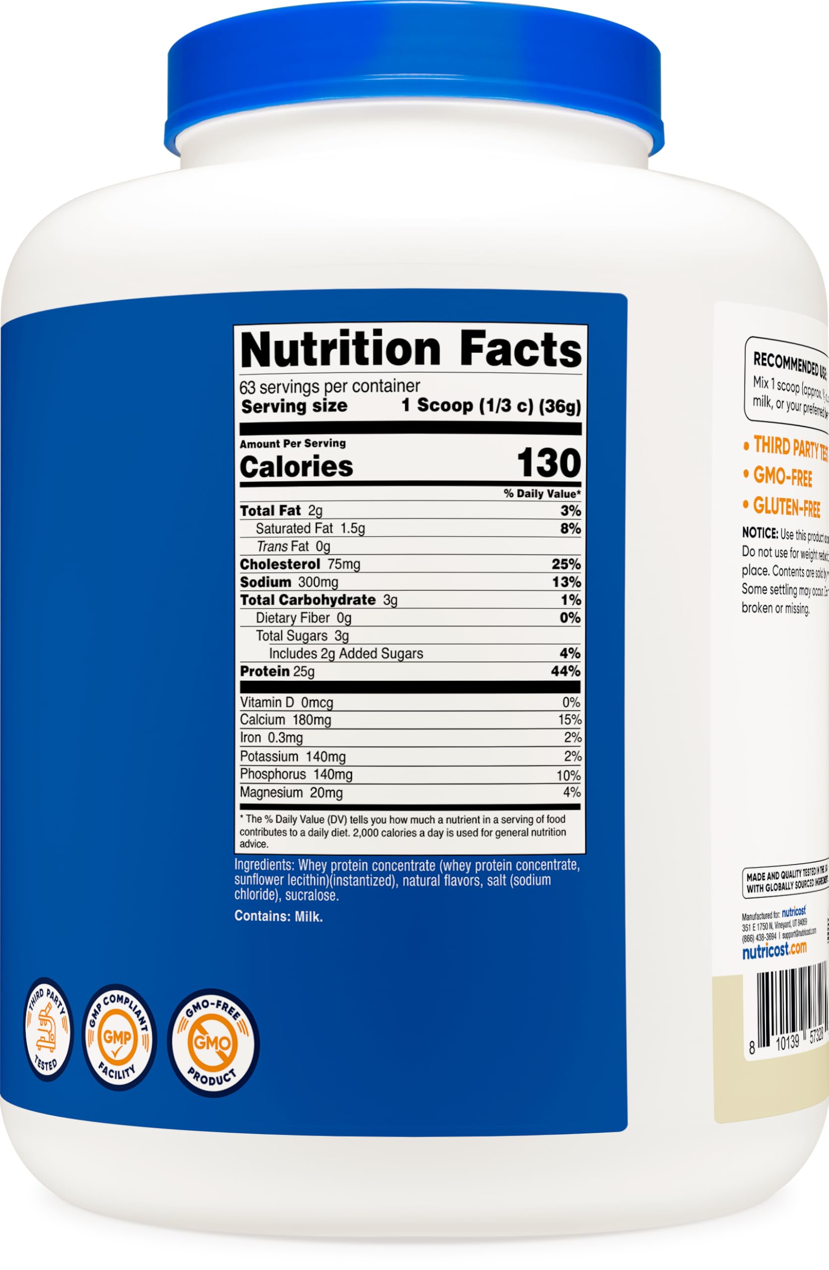 Detalle de la etiqueta Nutricost con certificaciones y lista de ingredientes visibles