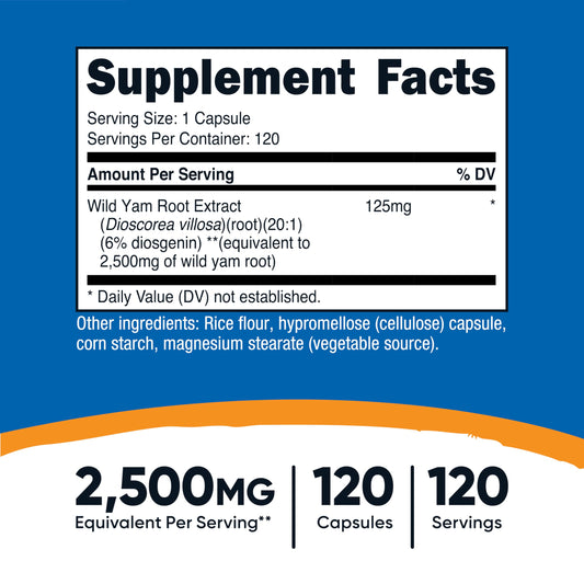 Persona sujetando cápsula Nutricost Wild Yam Root antes de ingerir, fácil dosificación