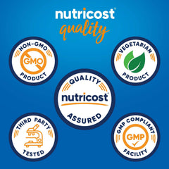 Nutricost etiqueta con sellos NSF y GMP, evidencia de pruebas y fabricación segura