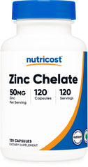 Frasco de Nutricost Zinc Chelate 120 cápsulas mostrando el frente y la marca, fácil identificación