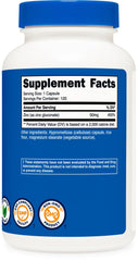 Nutricost etiqueta nutrimental enfocada en 50 mg por cápsula y transparencia