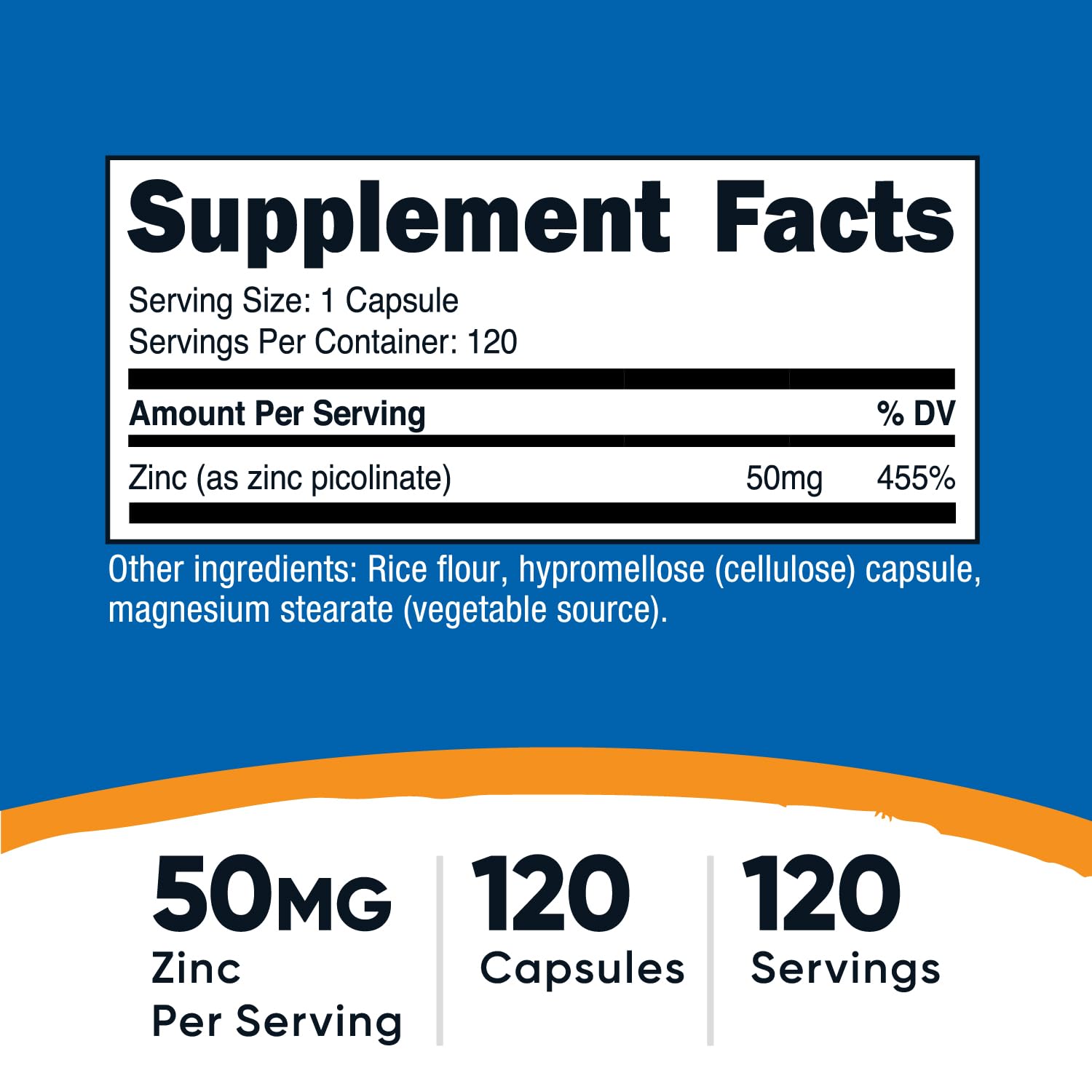 Nutricost etiqueta detallada con información de 50 mg por cápsula