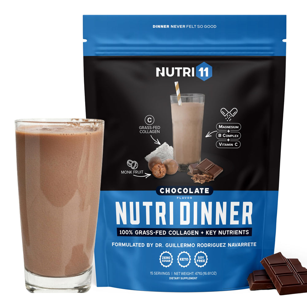 Nutri11 NutriDinner frente del empaque muestra la marca y conveniencia nocturna
