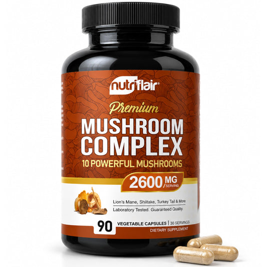 NutriFlair frasco delantero mostrando cápsulas y beneficio energía