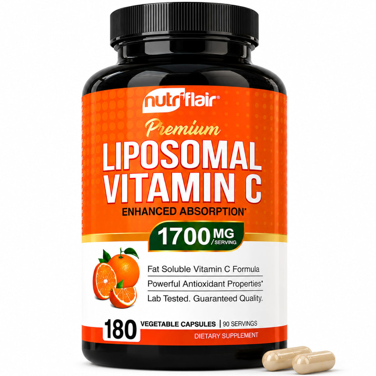 NutriFlair frasco delantero mostrando diseño y beneficio claridad de etiqueta