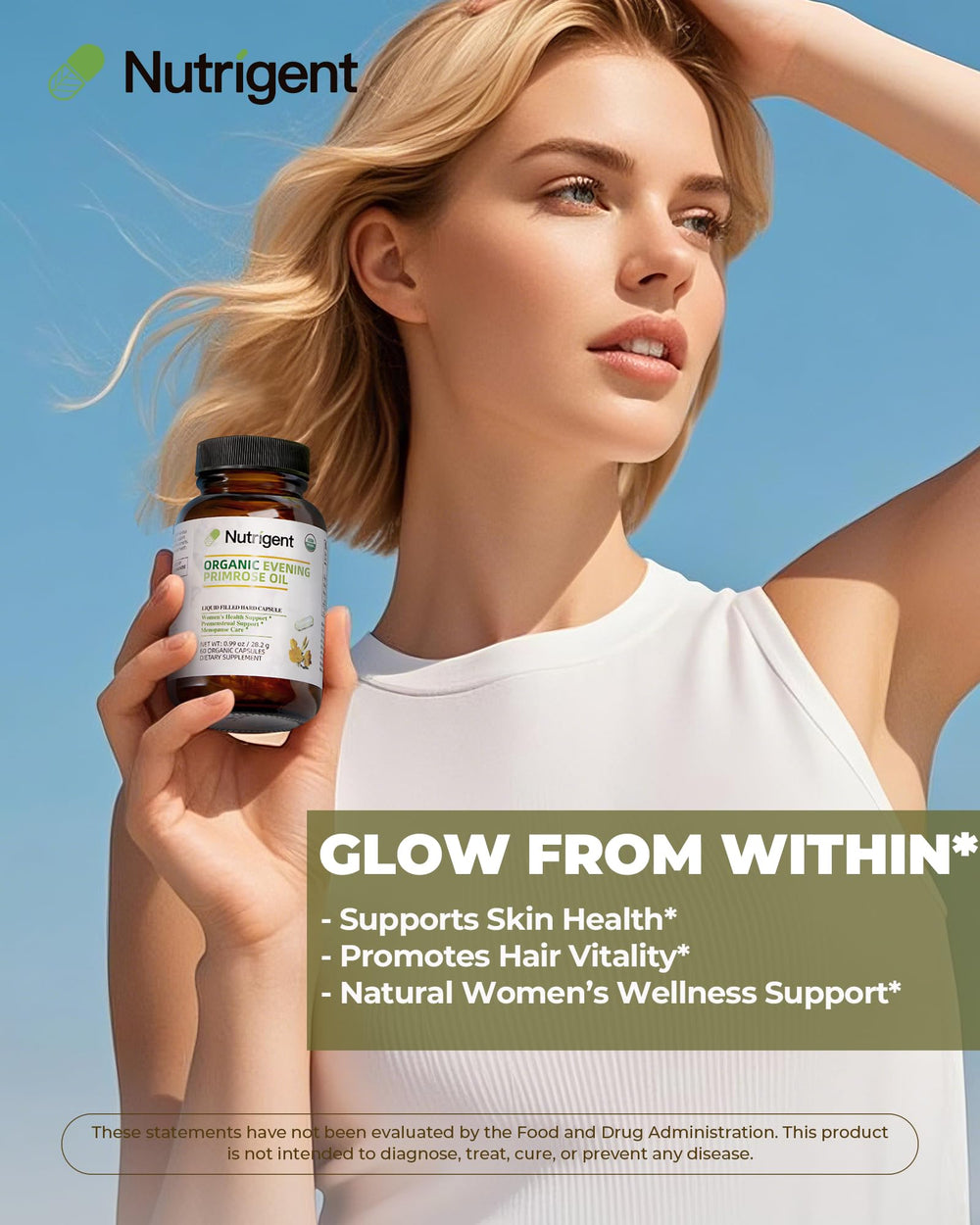 Nutrigent bol con semillas y cápsulas, muestra ingredientes naturales