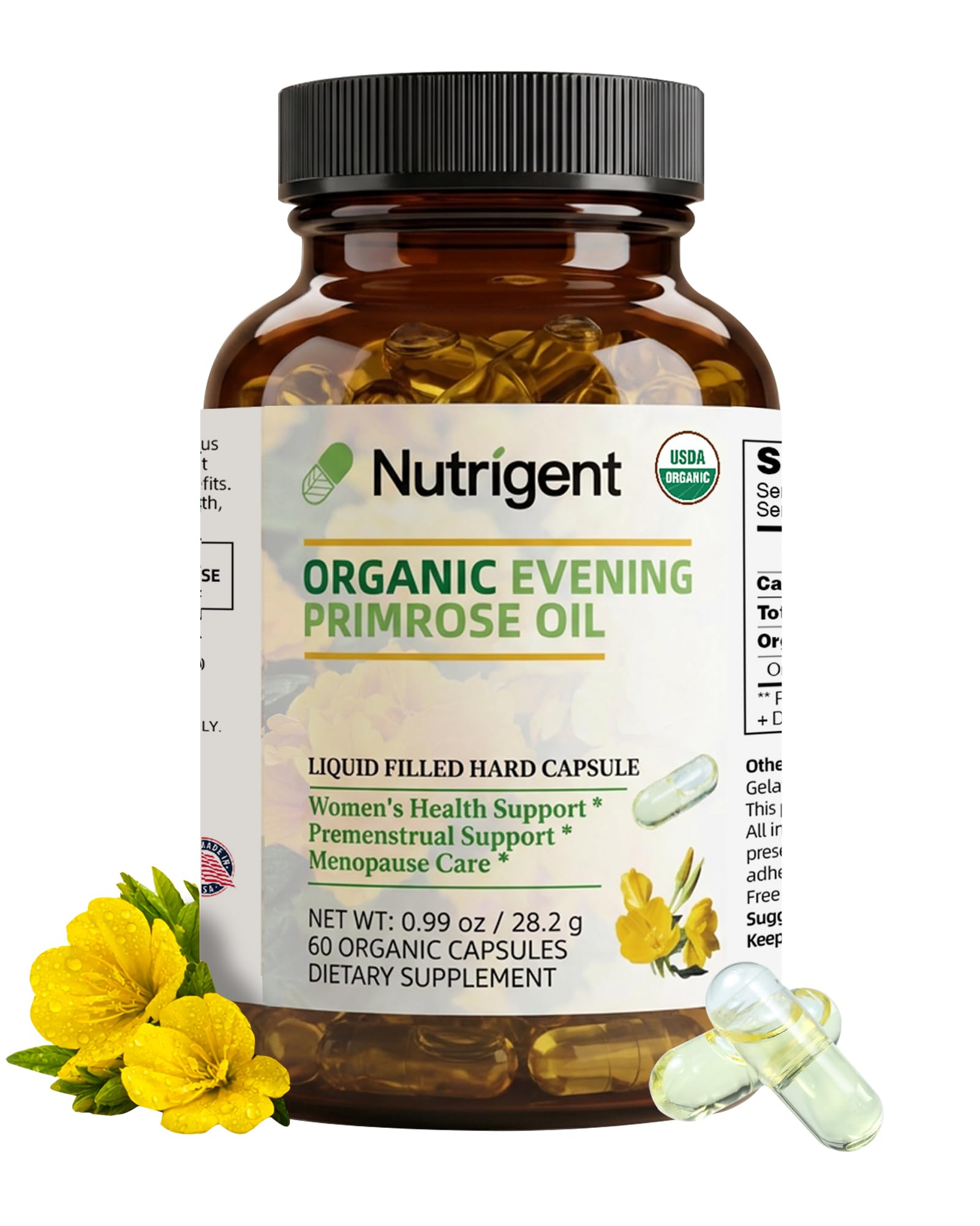 Nutrigent envase frontal mostrando cápsulas orgánicas, solución práctica