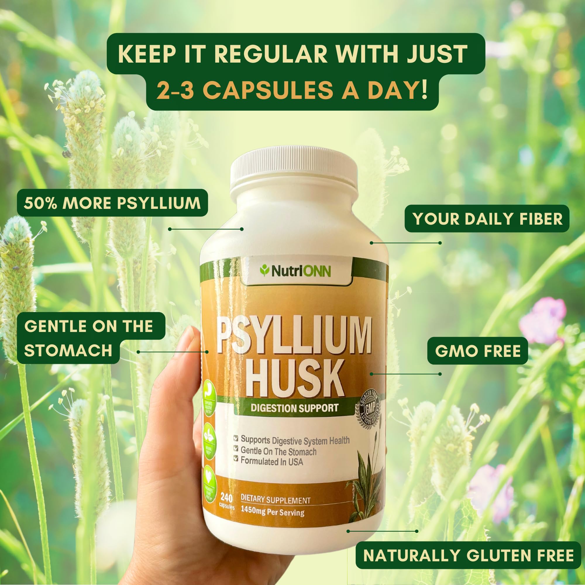 NutriONN cápsula en mano para mostrar tamaño y dosis cómoda