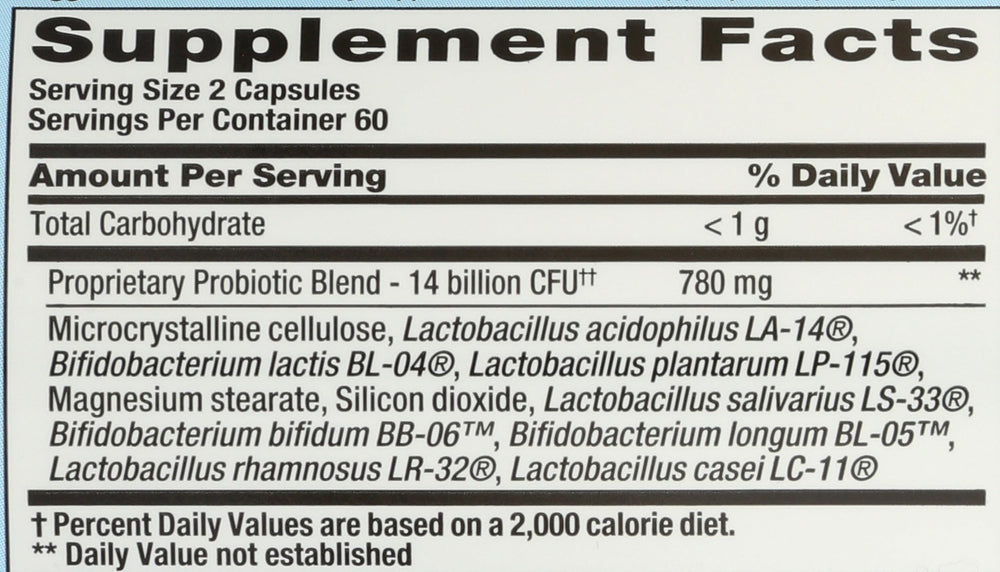 Nutrition Now etiqueta Pb 8 con lista de cepas e ingredientes naturales