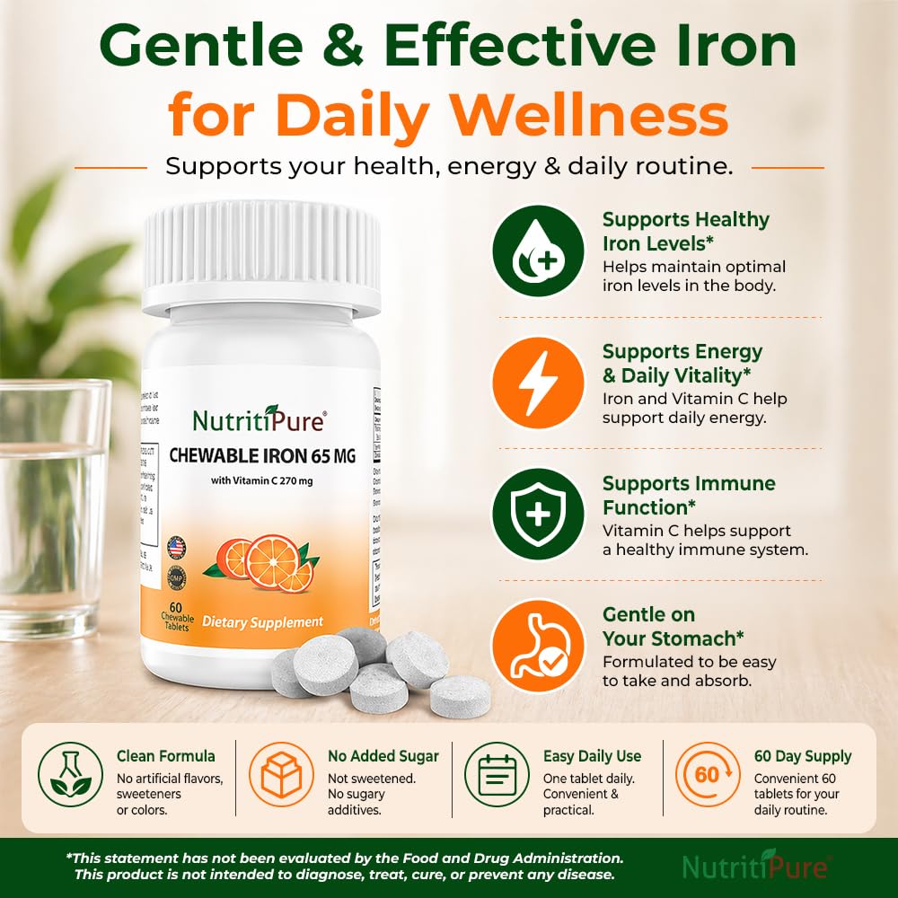 NutritiPure etiqueta nutricional mostrando hierro 65 mg y vitamina C