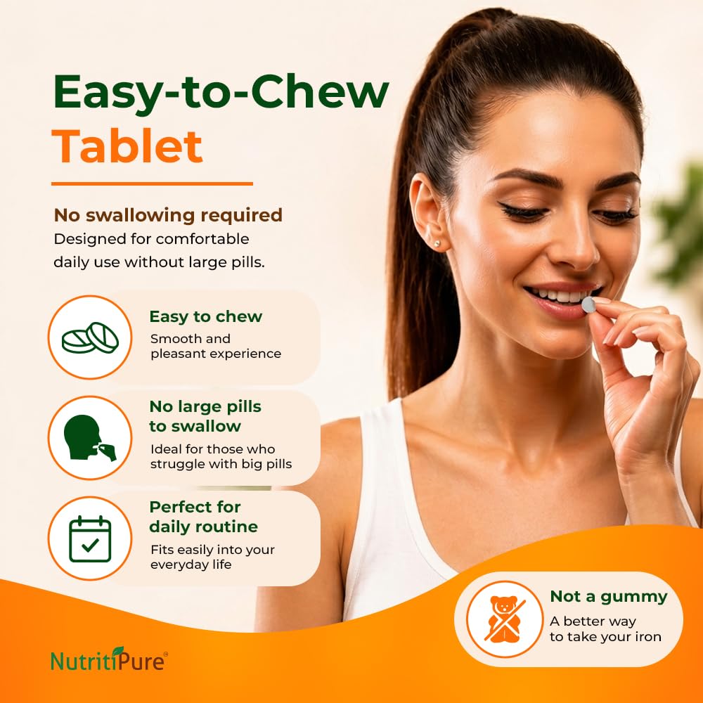 NutritiPure primer plano de tableta masticable, detalle de textura suave