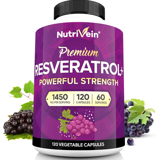 Botella Nutrivein Resveratrol 1450 mg vista frontal mostrando diseño y cantidad