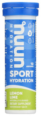 Nuun Active limón+ lima paquete frontal mostrando tubos portátiles y beneficios de hidratación