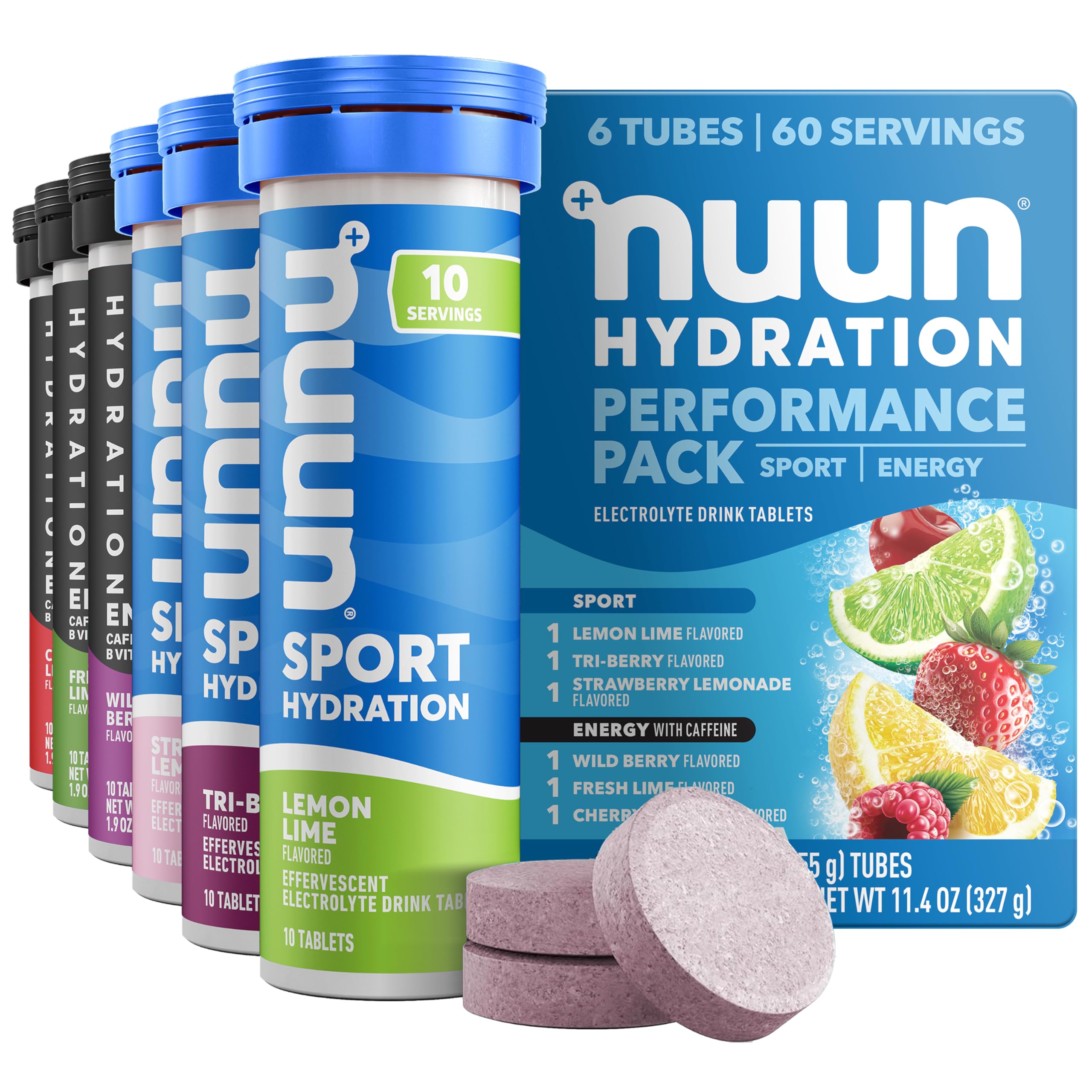 Nuun envase frontal con tubos, presentación práctica para llevar