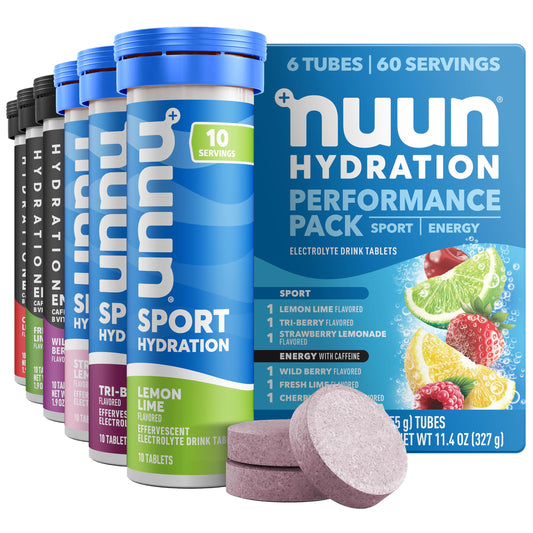Nuun envase frontal con tubos, presentación práctica para llevar