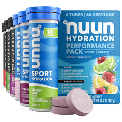 Nuun envase frontal con tubos, presentación práctica para llevar