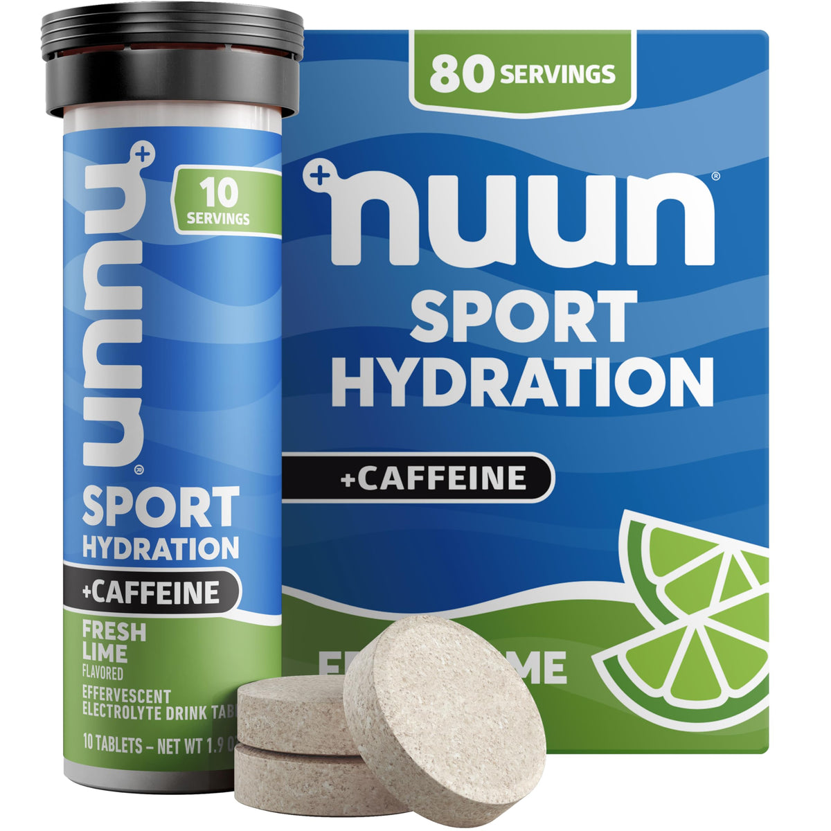 Nuun envase frontal Fresh Lime mostrando diseño y beneficios de hidratación