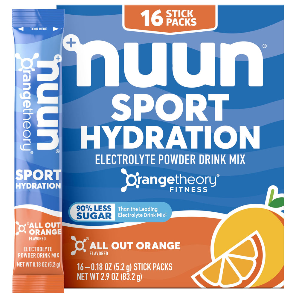 Nuun sobre frontal All Out Orange mostrando diseño y beneficio refrescante
