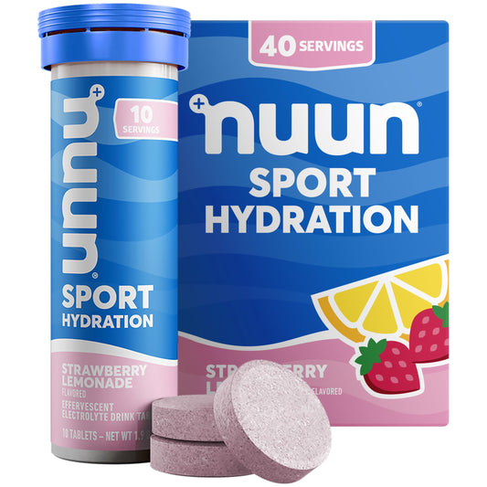 Nuun tubo frontal Fresa Limonada mostrando diseño portátil y conveniencia