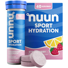 Nuun tubo frontal Fresa Limonada mostrando diseño portátil y conveniencia