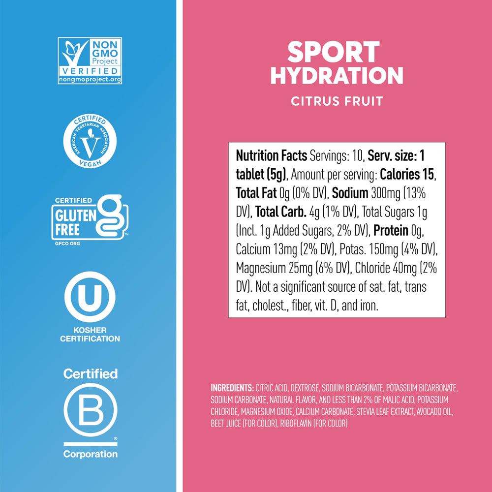 Nuun tubo al lado de botella para comparar tamaño y portabilidad